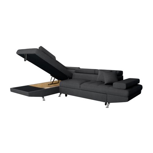 Canapé D'angle Rio Convertible Avec Coffre En Tissu - Angle Gauche, Gris Foncé