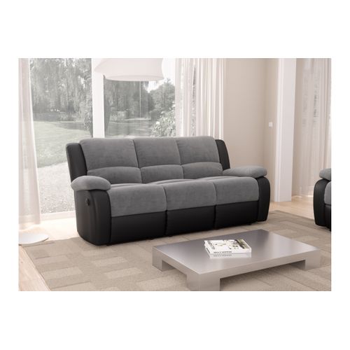 Canapé De Relaxation Électrique 3 Places Microfibre / Simili Detente -  Gris / Noir