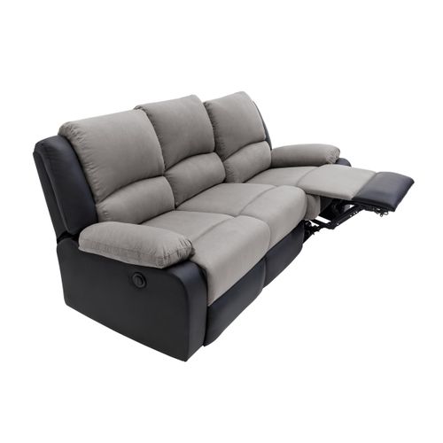Canapé De Relaxation Électrique 3 Places Microfibre / Simili Detente -  Gris / Noir