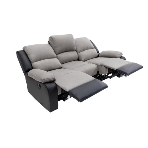 Canapé De Relaxation Électrique 3 Places Microfibre / Simili Detente -  Gris / Noir