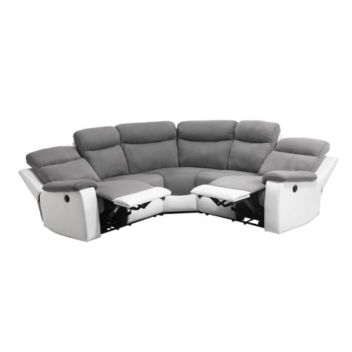 Canapé De Relaxation Électrique Panoramique Oscar 6 Places En Microfibre Et Simili - Gris / Blanc