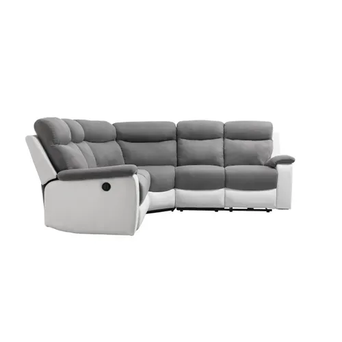 Canapé De Relaxation Électrique Panoramique Oscar 6 Places En Microfibre Et Simili - Gris / Blanc
