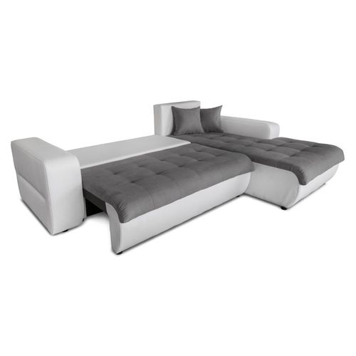 Canapé D'angle Suzie Convertible En Simili Et Microfibre - Angle Droit,  Blanc / Gris