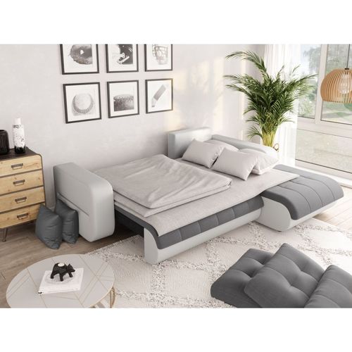 Canapé D'angle Suzie Convertible En Simili Et Microfibre - Angle Droit,  Blanc / Gris