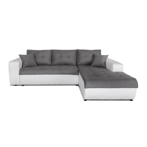 Canapé D'angle Suzie Convertible En Simili Et Microfibre - Angle Droit,  Blanc / Gris