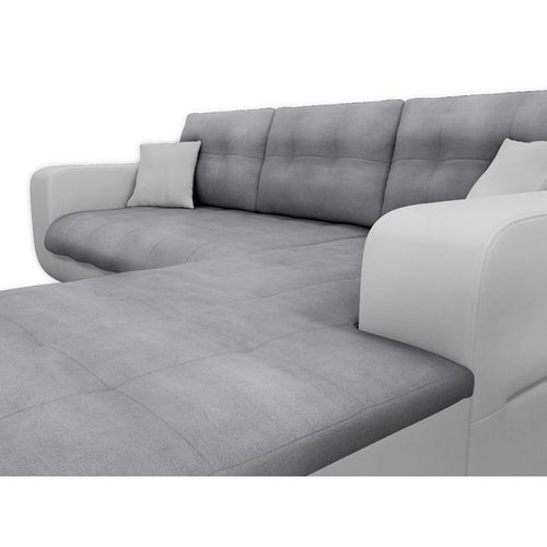 Canapé D'angle Suzie Convertible En Simili Et Microfibre - Angle Droit,  Blanc / Gris
