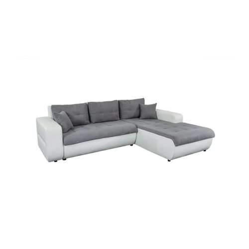 Canapé D'angle Suzie Convertible En Simili Et Microfibre - Angle Droit,  Blanc / Gris