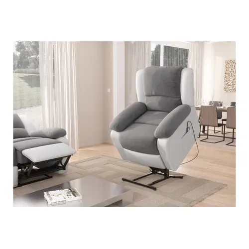 Relaxxo - Fauteuil De Relaxation Releveur électrique 1 Place Microfibre / Simili Leo - Blanc Et Gris