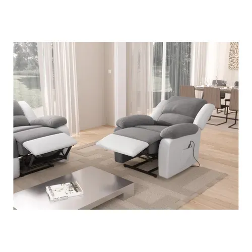 Relaxxo - Fauteuil De Relaxation Releveur électrique 1 Place Microfibre / Simili Leo - Blanc Et Gris
