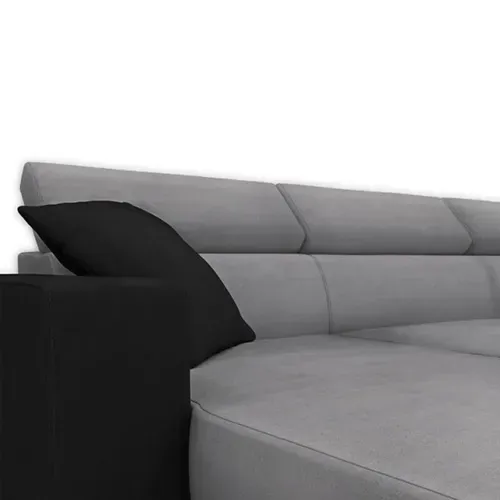 Canapé D'angle Elona Convertible Bi-matière Gris/noir Avec Poufs De Rangement À Droite