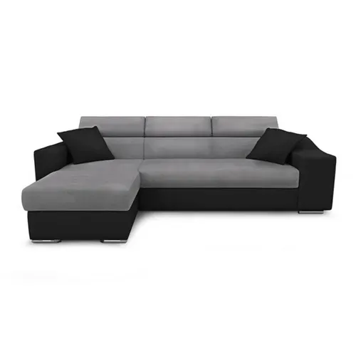 Canapé D'angle Elona Convertible Bi-matière Gris/noir Avec Poufs De Rangement À Droite