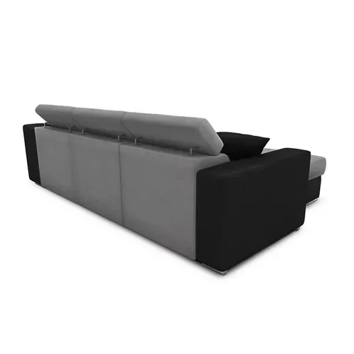 Canapé D'angle Elona Convertible Bi-matière Gris/noir Avec Poufs De Rangement À Droite