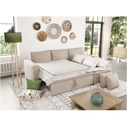 Canapé D'angle Maria Réversible Et Convertible Avec Coffre En Tissu -  Beige