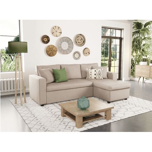 Canapé D'angle Maria Réversible Et Convertible Avec Coffre En Tissu -  Beige