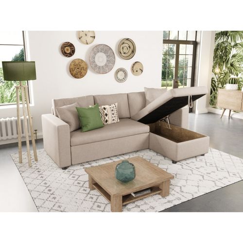 Canapé D'angle Maria Réversible Et Convertible Avec Coffre En Tissu -  Beige