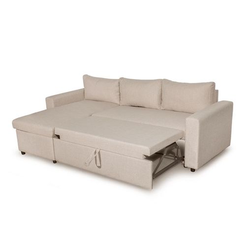 Canapé D'angle Maria Réversible Et Convertible Avec Coffre En Tissu -  Beige