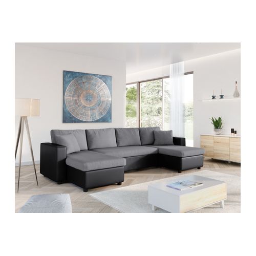 Canapé Panoramique Convertible Avec 2 Coffres En Microfibre Et Simili