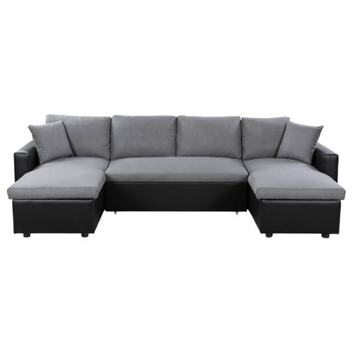 Canapé Panoramique Convertible Avec 2 Coffres En Microfibre Et Simili