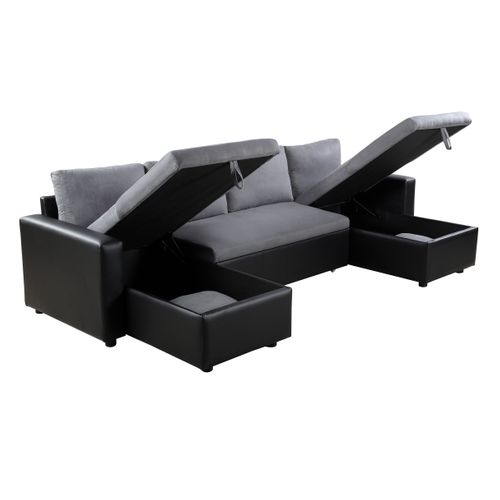 Canapé Panoramique Convertible Avec 2 Coffres En Microfibre Et Simili