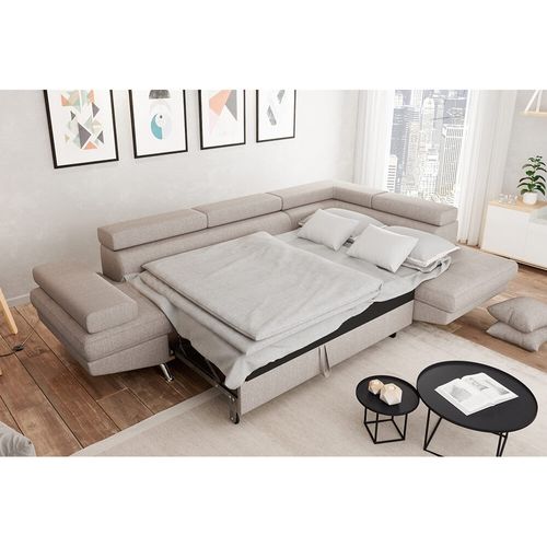 Canapé D'angle Rio Convertible Avec Coffre En Tissu - Angle Droit,  Beige