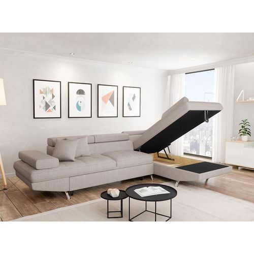 Canapé D'angle Rio Convertible Avec Coffre En Tissu - Angle Droit,  Beige