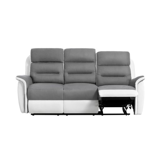 Canapé De Relaxation 3 Places En Microfibre / Simili Léon -  Blanc / Gris