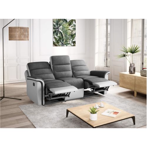 Canapé De Relaxation 3 Places En Microfibre / Simili Léon -  Blanc / Gris