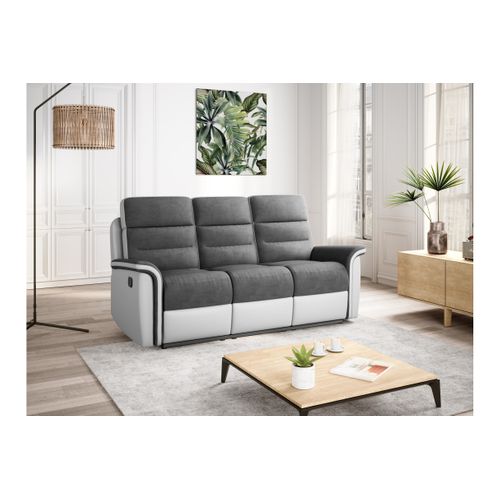 Canapé De Relaxation 3 Places En Microfibre / Simili Léon -  Blanc / Gris