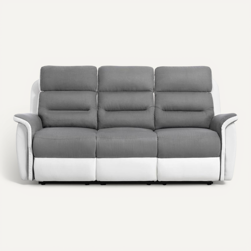 Canapé De Relaxation 3 Places En Microfibre / Simili Léon -  Blanc / Gris