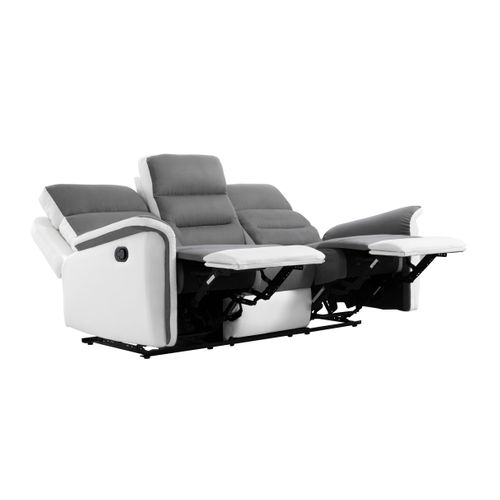 Canapé De Relaxation 3 Places En Microfibre / Simili Léon -  Blanc / Gris