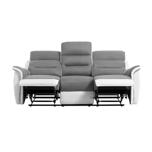 Canapé De Relaxation 3 Places En Microfibre / Simili Léon -  Blanc / Gris