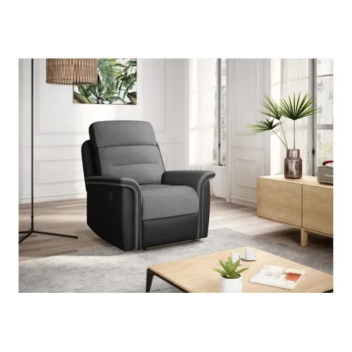 Fauteuil De Relaxation 1 Place En Microfibre Et Simili Léon - Gris Et Noir