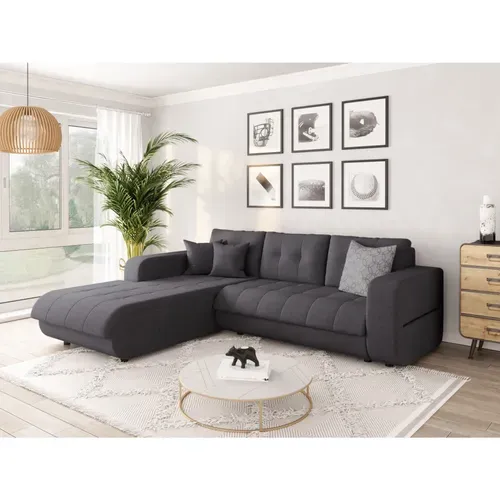 Canapé D'angle Suzie Convertible En Tissu - Angle Gauche,  Gris Foncé