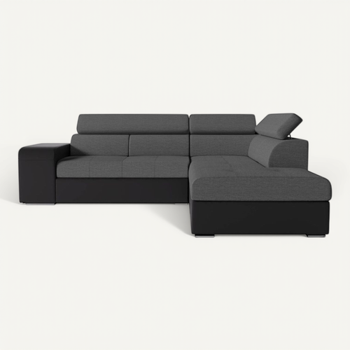 Canapé D'angle Soan Convertible En Simili Et Tissu - Gris / Noir - Angle Droit