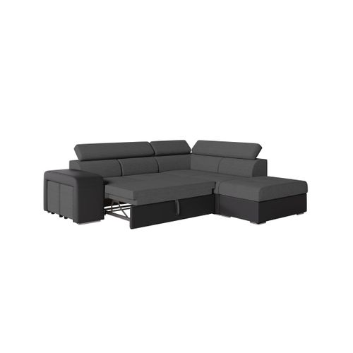 Canapé D'angle Soan Convertible En Simili Et Tissu - Gris / Noir - Angle Droit