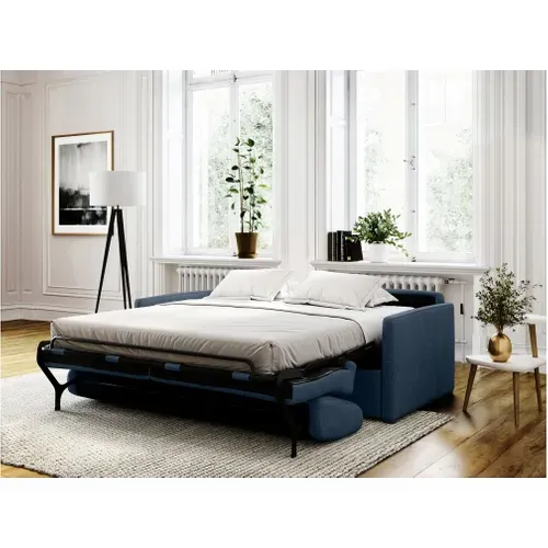 Canapé Convertible Express 3 Places Agathe En Tissu - Matelas 13cm - Bleu Foncé, Couchage 160x190cm