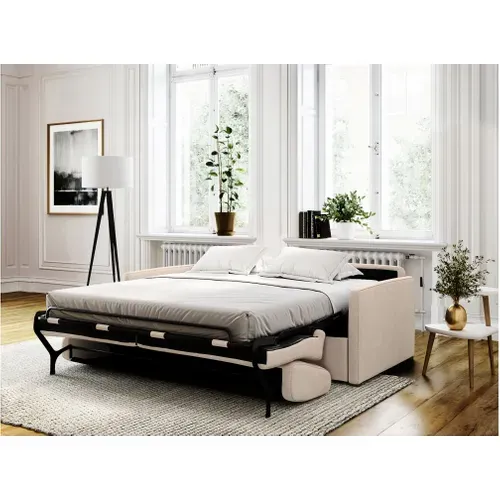 Canapé Convertible Express 3 Places Tissu Beige Matelas 160x200x13 Cm Vika