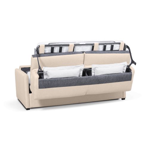 Canapé Convertible Express 3 Places Tissu Beige Matelas 160x200x13 Cm Vika