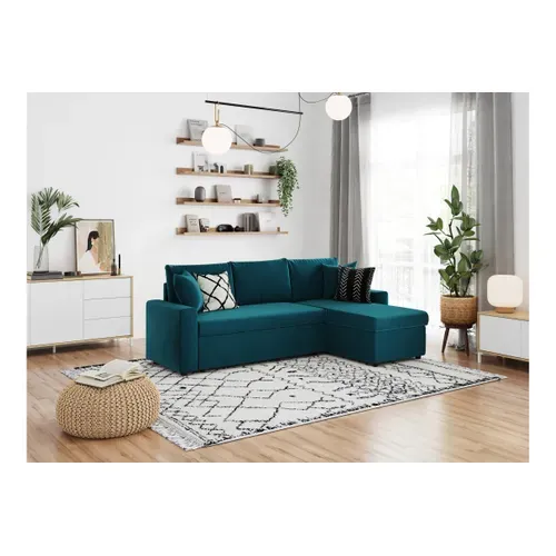 Canapé D'angle Maria Réversible Et Convertible Avec Coffre En Velours -  Bleu