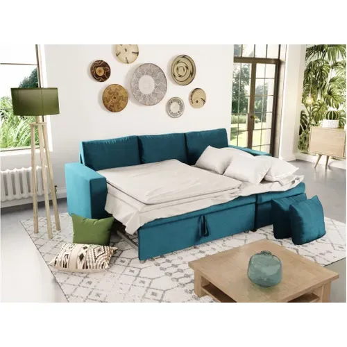 Canapé D'angle Maria Réversible Et Convertible Avec Coffre En Velours -  Bleu