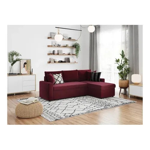 Canapé D'angle Maria Réversible Et Convertible Avec Coffre En Velours -  Bordeaux
