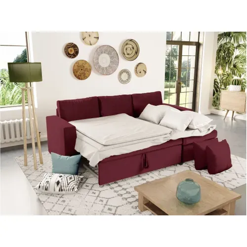 Canapé D'angle Maria Réversible Et Convertible Avec Coffre En Velours -  Bordeaux