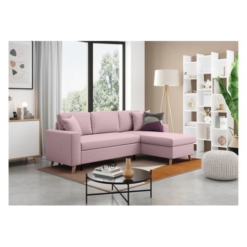 Canapé D'angle Maria Scandinave Réversible Et Convertible -  Vieux Rose