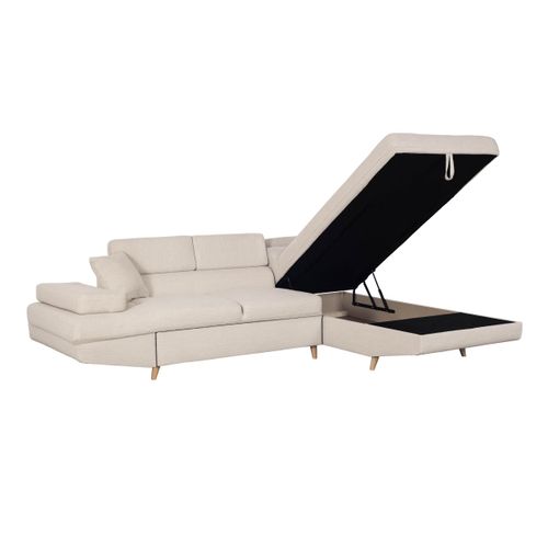 Canapé D'angle Droit Convertible Rio Scandinave Avec Coffre En Tissu - Beige, Pieds Bois