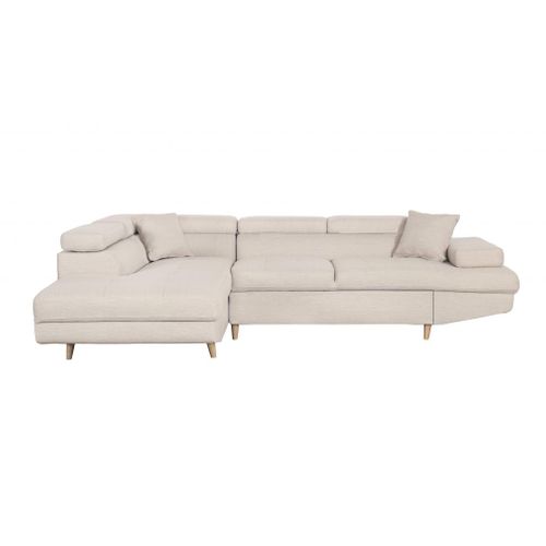 Canapé D'angle Gauche Convertible Rio Scandinave Avec Coffre En Tissu - Beige, Pieds Bois