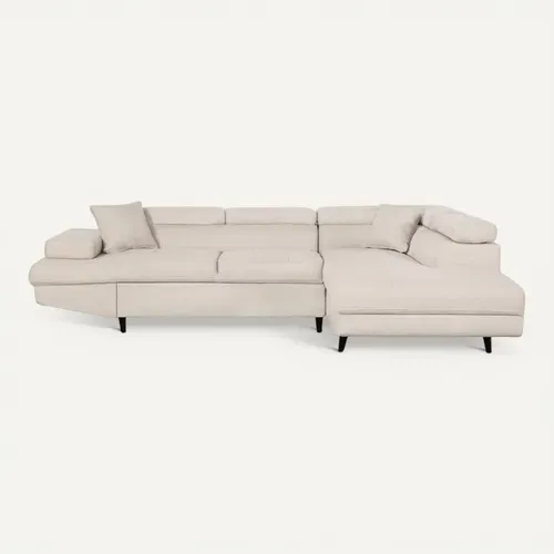 Canapé D'angle Convertible Rio Scandinave Avec Coffre En Tissu - Angle Droit,  Beige, Pieds - Noir