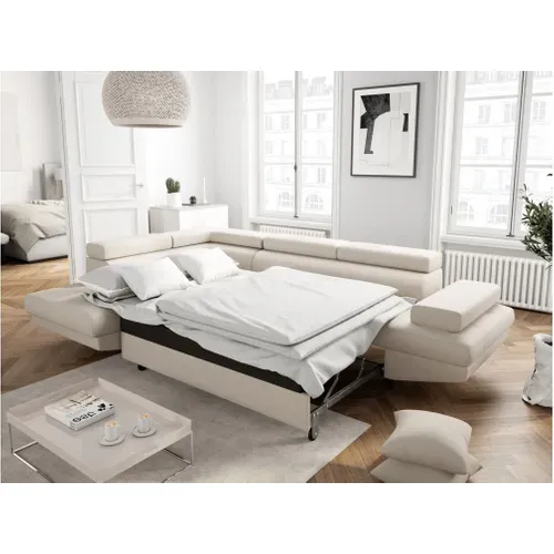 Canapé D'angle Convertible Rio Scandinave Avec Coffre En Tissu - Angle Gauche,  Beige, Pieds - Noir