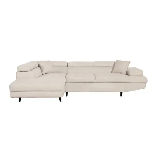 Canapé D'angle Convertible Rio Scandinave Avec Coffre En Tissu - Angle Gauche,  Beige, Pieds - Noir