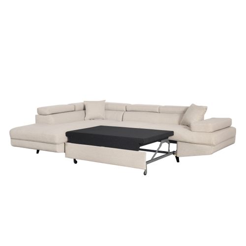 Canapé D'angle Convertible Rio Scandinave Avec Coffre En Tissu - Angle Gauche,  Beige, Pieds - Noir