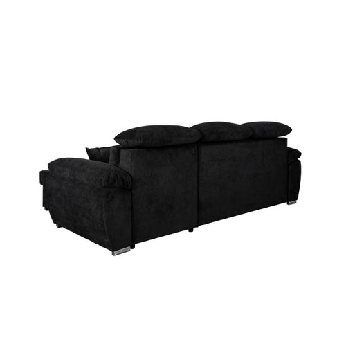 Canapé D'angle Komo Reversible Et Convertible Avec Coffre Et Têtières Réglables En Tissu - Noir